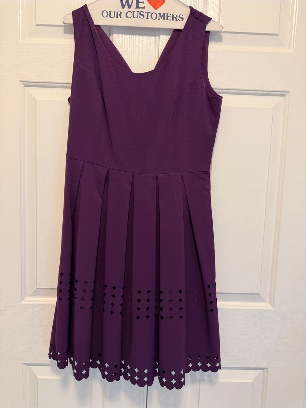 Brixon Ivy Deep Purple Sleeveless Pleated Midi Dress with Laser-Cut Hem